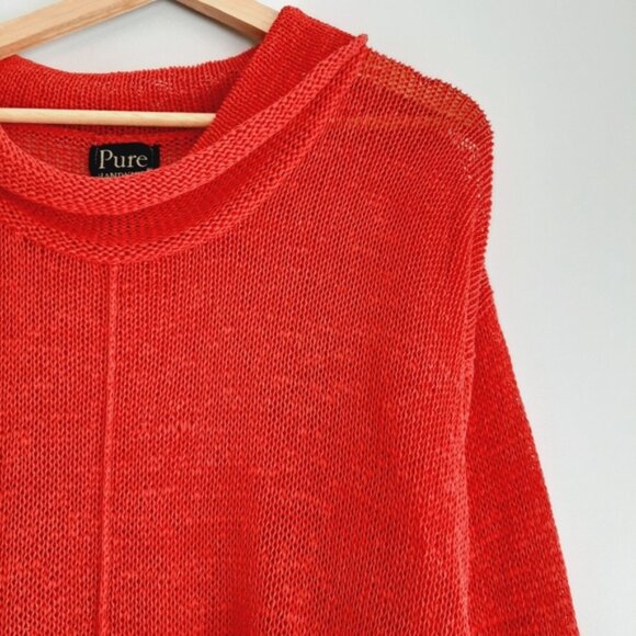 PURE HANDKNIT Linen Blend Oversized Fine Knit Semi-sheer Sweater Top Red Sz XS - Picture 9 of 15